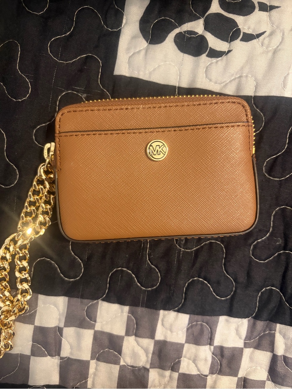 Michael Kors Tan Saffiano Leather Mini Crossbody with Gold Chain